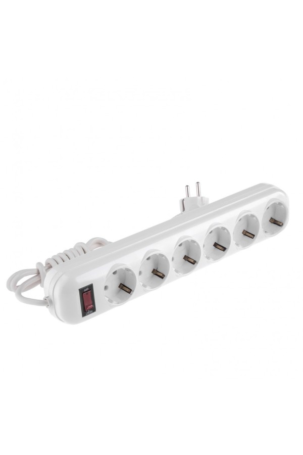 Удлинитель бытовой, с заземлением и выключателем, 2 м, 6 розеток, 10 A, серия УХз10 Denzel