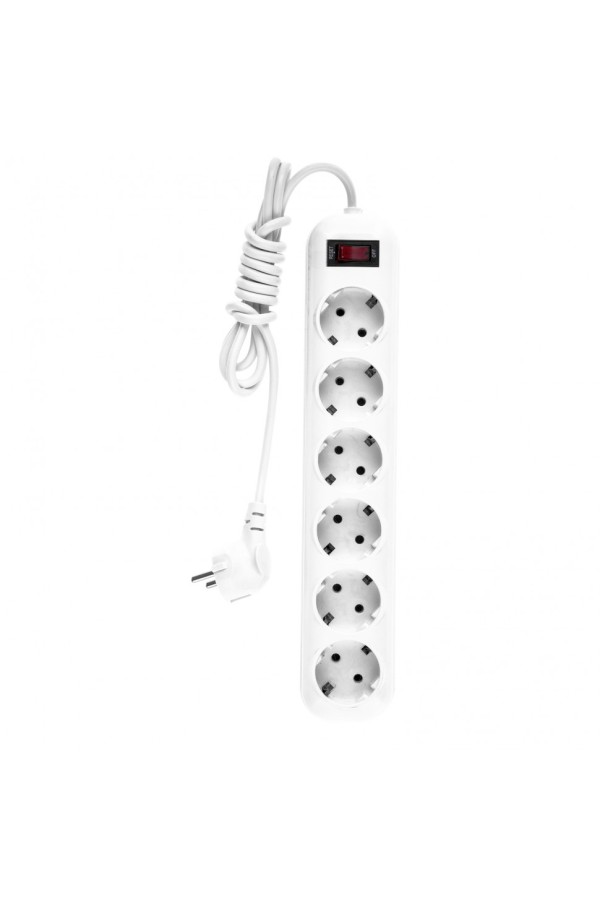 Удлинитель бытовой, с заземлением и выключателем, 2 м, 6 розеток, 10 A, серия УХз10 Denzel