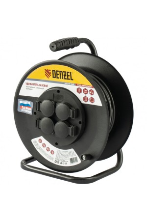 Удлинитель силовой на стальной катушке, ПВС 3 х 2.5 мм, 30 м, 4 розетки, 16 А, тип УХз-16 Denzel