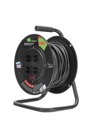 Удлинитель силовой 25 м, 16А, тип УХз16, ПВС, на кабельной катушке, 4 розетки, Россия Сибртех