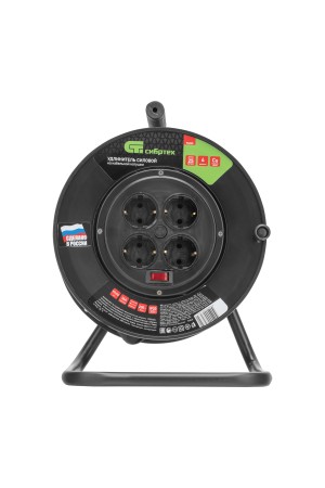 Удлинитель силовой 25 м, 16А, тип УХз16, ПВС, на кабельной катушке, 4 розетки, Россия Сибртех