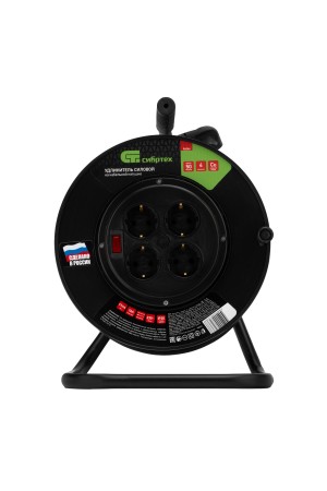 Удлинитель силовой на кабельной катушке, ПВС, 50 м, 4 розетки, 16А, тип УХз16, Россия Сибртех
