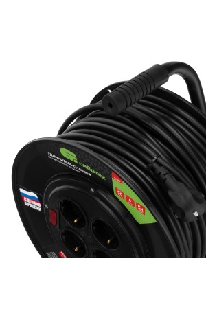 Удлинитель силовой на кабельной катушке, ПВС, 50 м, 4 розетки, 16А, тип УХз16, Россия Сибртех