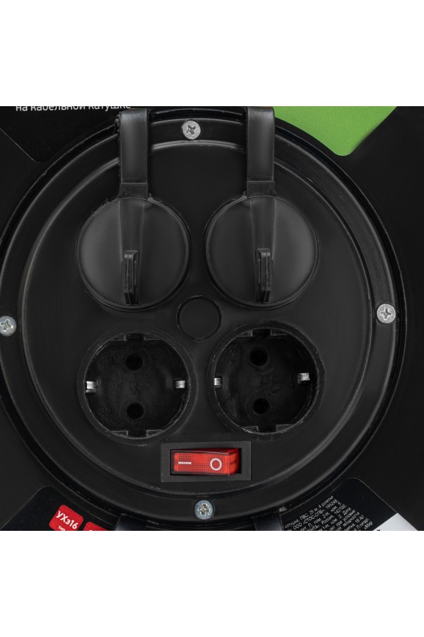 Удлинитель силовой на кабельной катушке, ПВС, 25 м, 4 розетки с крышкой, IP44, 16А, УХз16, Сибртех