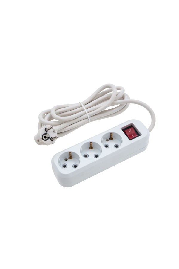 Удлинитель бытовой 3 м, 10A, тип УХз10, с заземлением и выключателем, 3 розетки, Сибртех