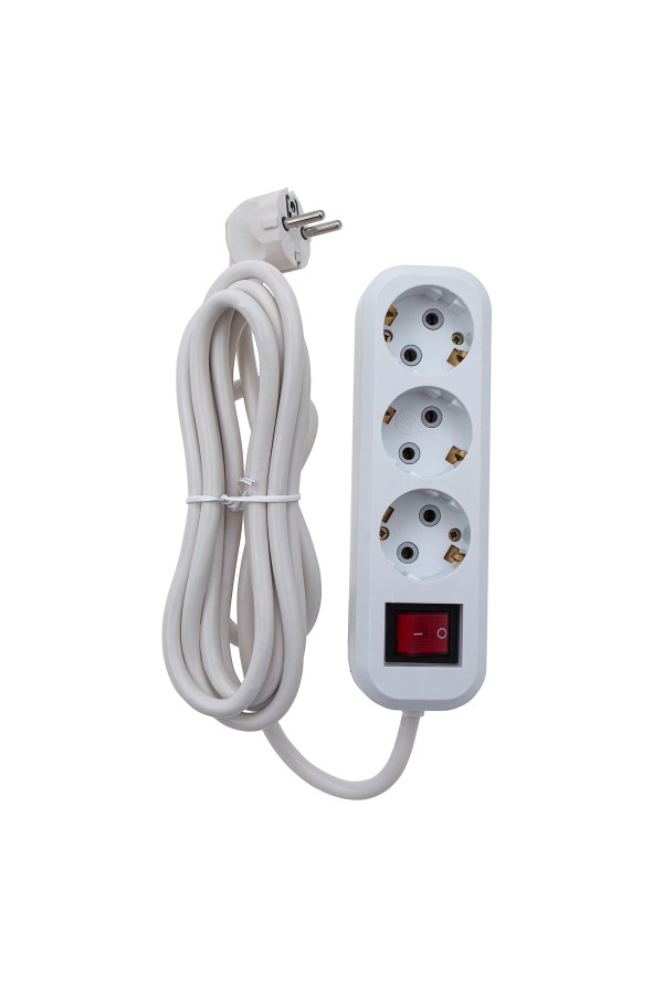 Удлинитель бытовой 3 м, 10A, тип УХз10, с заземлением и выключателем, 3 розетки, Сибртех