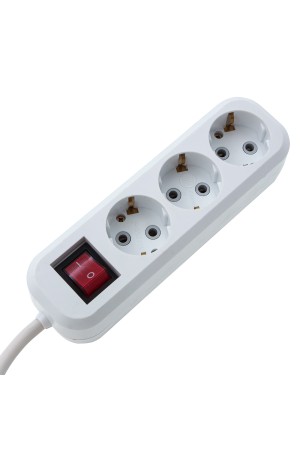 Удлинитель бытовой 3 м, 10A, тип УХз10, с заземлением и выключателем, 3 розетки, Россия Сибртех