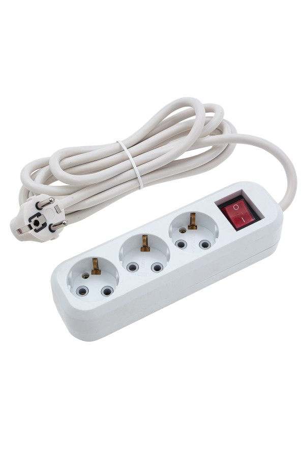 Удлинитель бытовой 3 м, 10A, тип УХз10, с заземлением и выключателем, 3 розетки, Сибртех