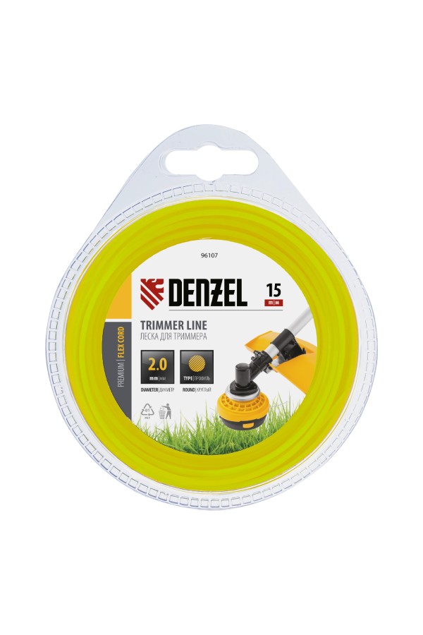 Леска для триммера, круглая 2 мм х 15 м, блистер Flex cord Denzel