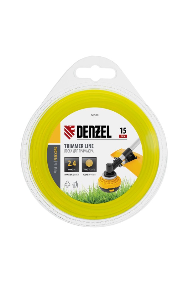 Леска для триммера, круглая 2.4 мм х 15 м, блистер Flex cord Denzel
