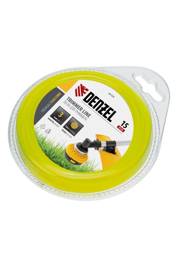 Леска для триммера, круглая 3 мм х 15 м, блистер Flex cord Denzel