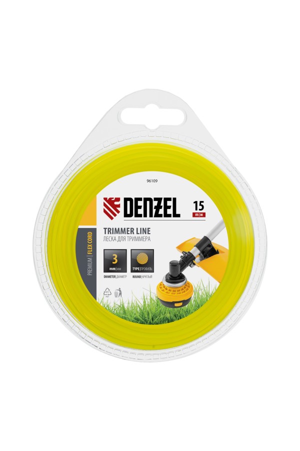 Леска для триммера, круглая 3 мм х 15 м, блистер Flex cord Denzel