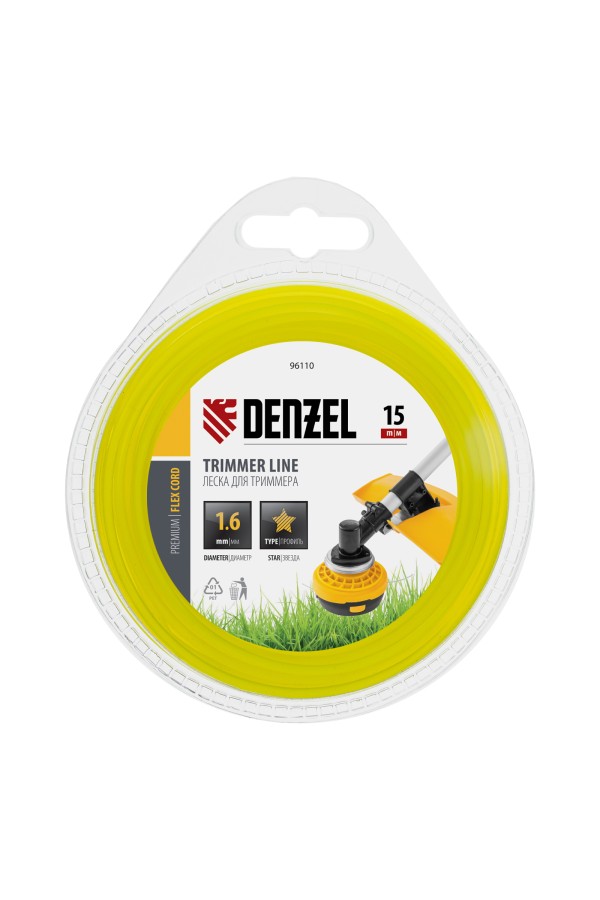 Леска для триммера, звезда 1.6 мм х 15 м, блистер Flex cord Denzel