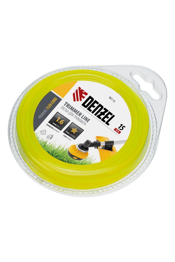 Леска для триммера, звезда 1.6 мм х 15 м, блистер Flex cord Denzel