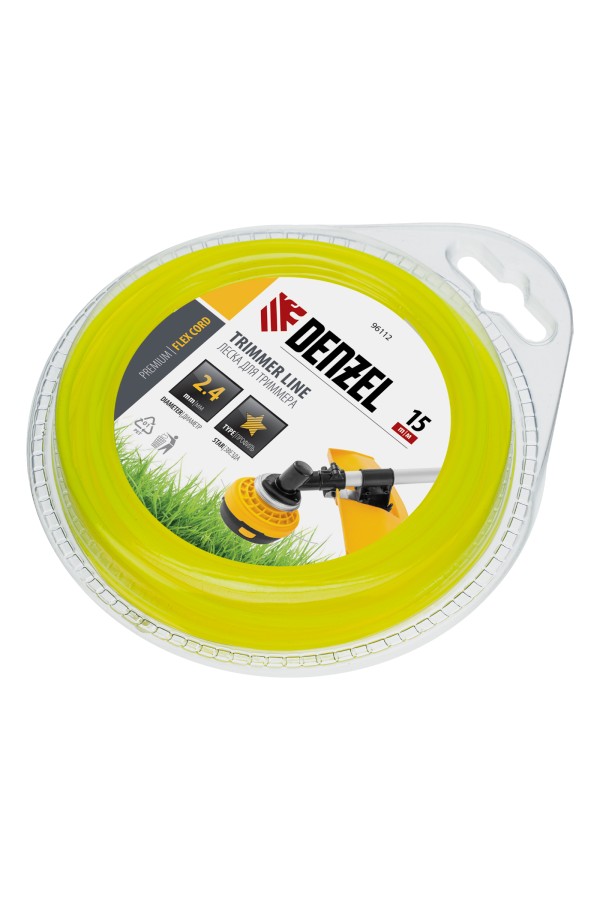 Леска для триммера, звезда 2.4 мм х 15 м, блистер Flex cord Denzel