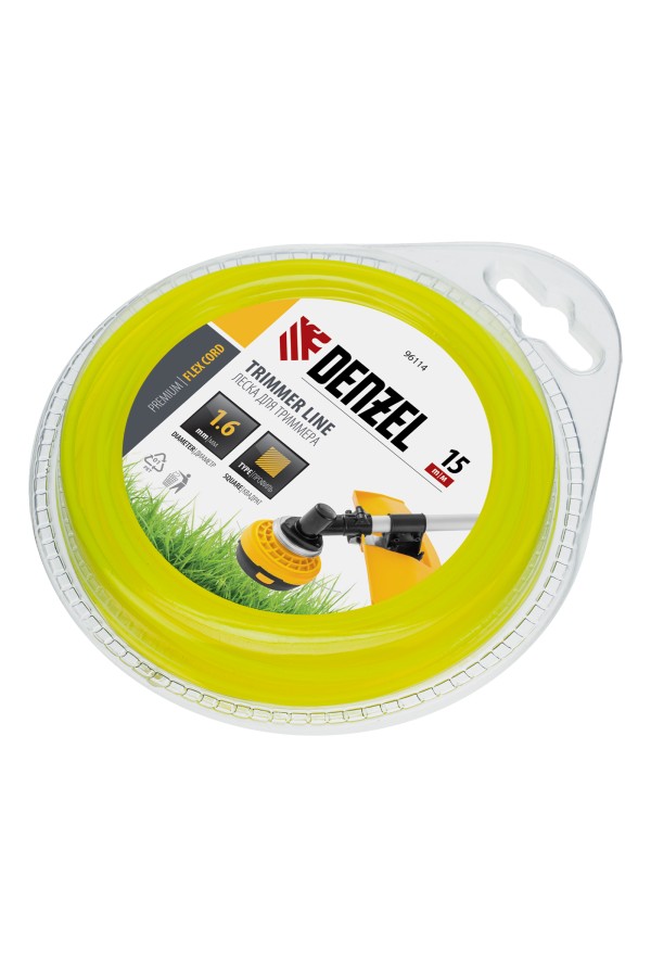 Леска для триммера квадрат 1.6 мм х 15 м, блистер Flex cord Denzel