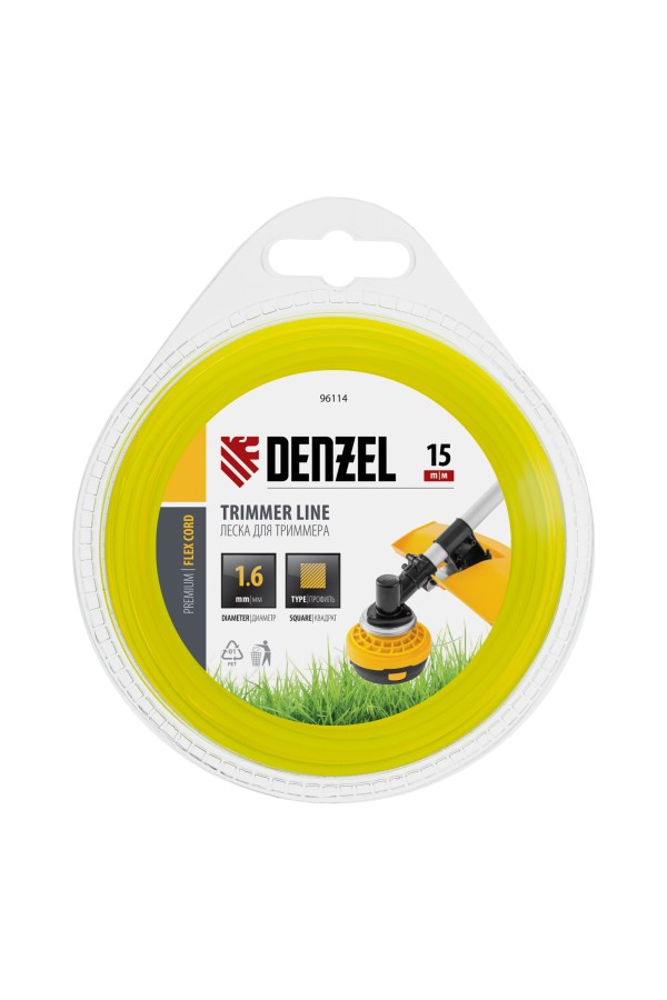 Леска для триммера квадрат 1.6 мм х 15 м, блистер Flex cord Denzel