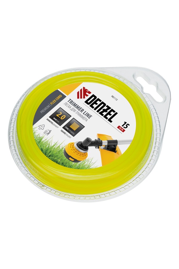 Леска для триммера, квадрат 2 мм х 15 м, блистер Flex cord Denzel