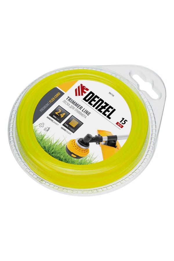 Леска для триммера, квадрат 2.4 мм х 15 м, блистер Flex cord Denzel