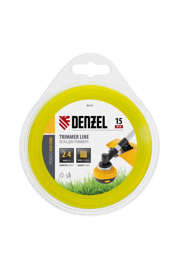 Леска для триммера, квадрат 2.4 мм х 15 м, блистер Flex cord Denzel