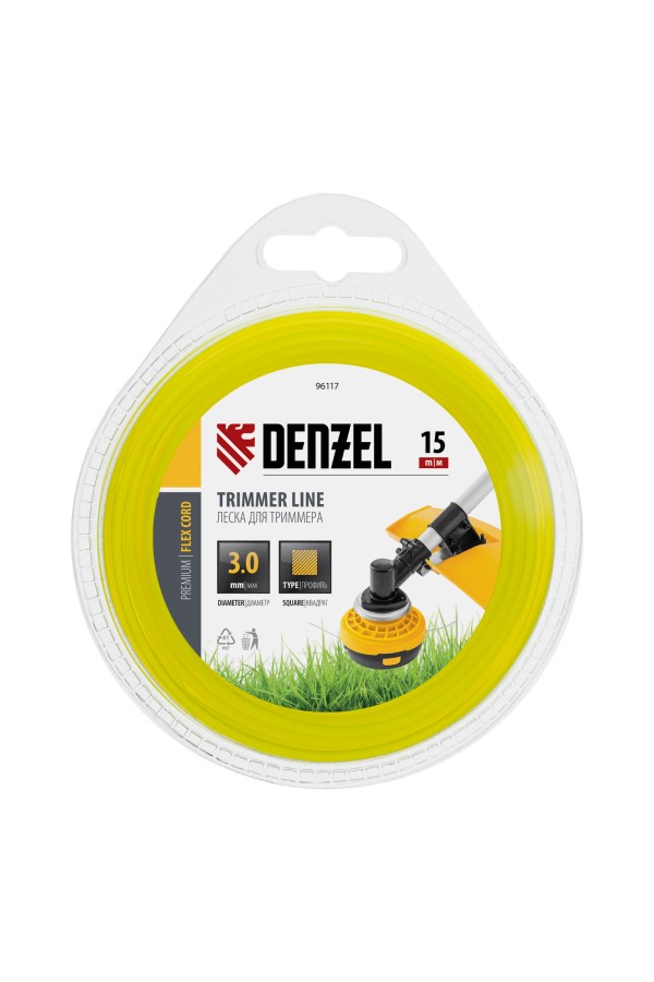 Леска для триммера, квадрат 3 мм х 15 м, блистер Flex cord Denzel
