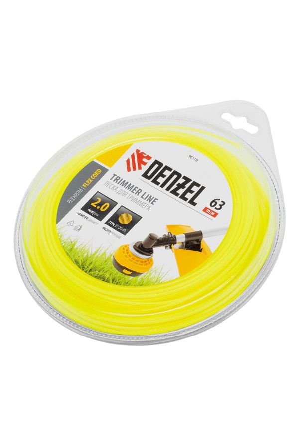 Леска для триммера, круглая 2 мм х 63 м, блистер Flex cord Denzel