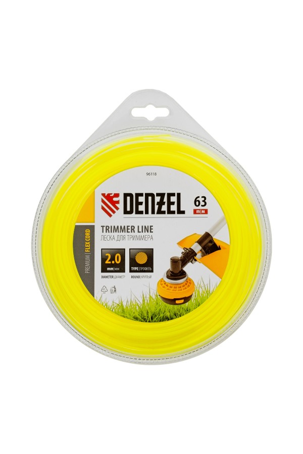 Леска для триммера, круглая 2 мм х 63 м, блистер Flex cord Denzel