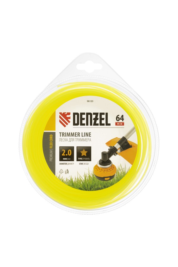 Леска для триммера, звезда 2 мм х 64 м, блистер Flex cord Denzel