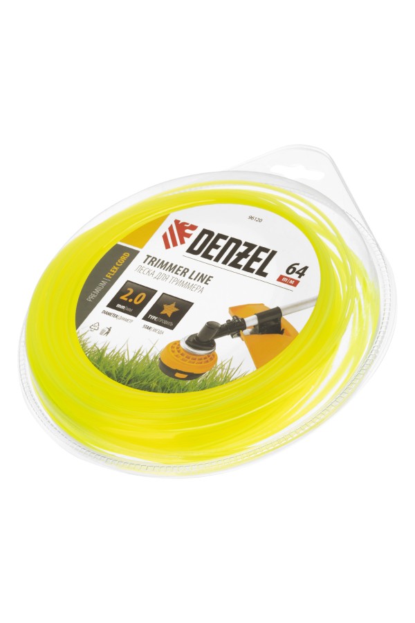 Леска для триммера, звезда 2 мм х 64 м, блистер Flex cord Denzel