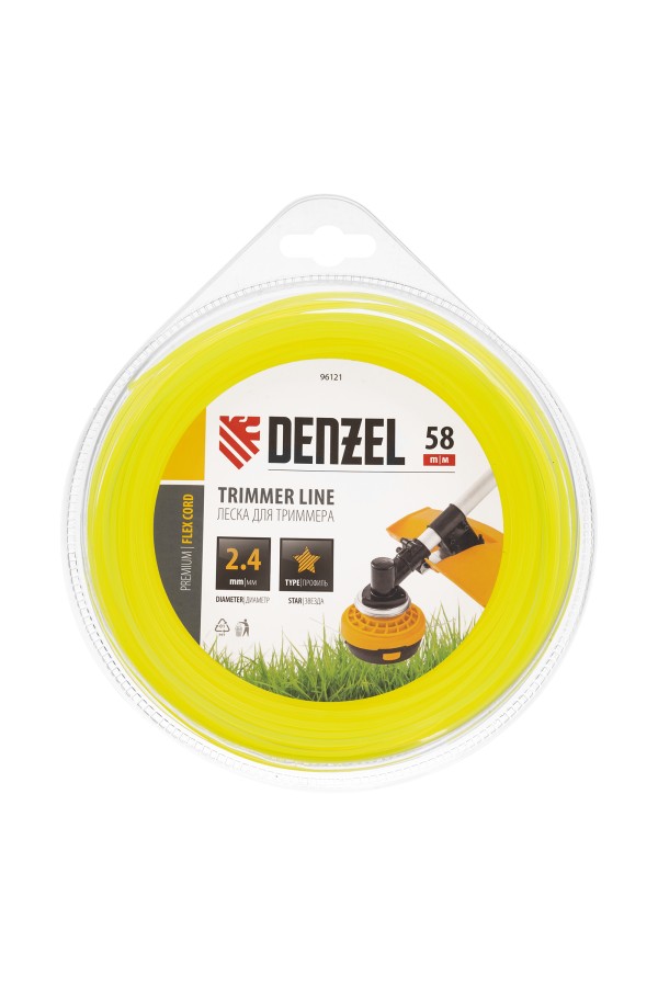 Леска для триммера, звезда 2.4 мм х 58 м, блистер Flex cord Denzel