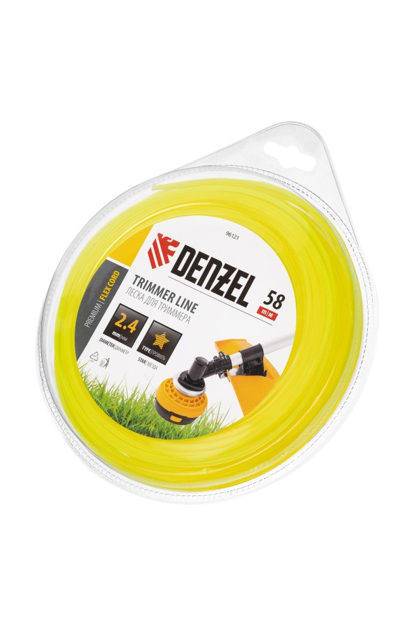 Леска для триммера, звезда 2.4 мм х 58 м, блистер Flex cord Denzel