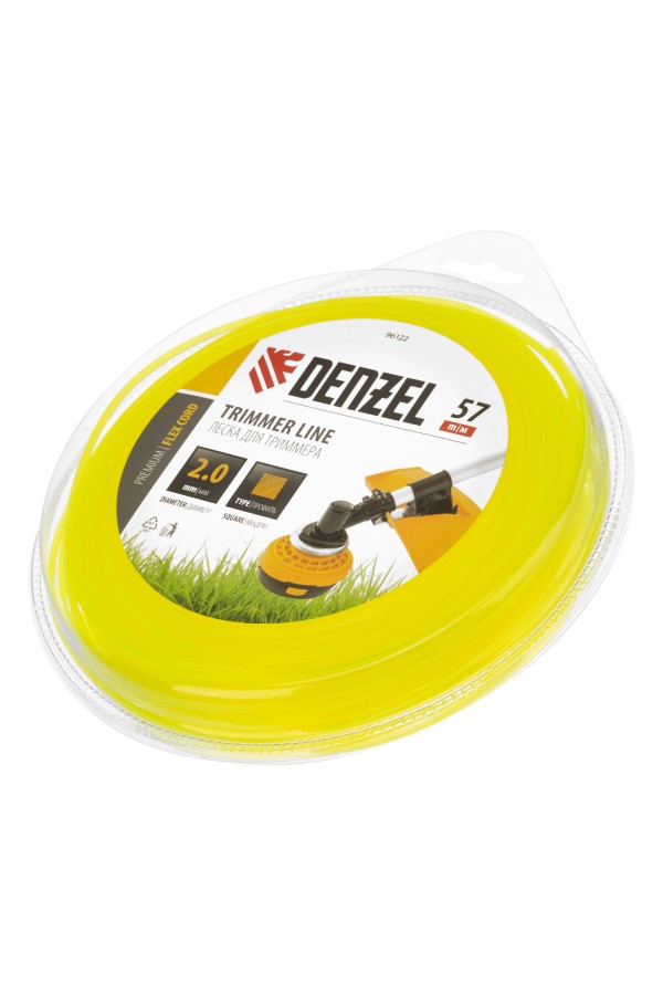Леска для триммера, квадрат 2 мм х 57 м, блистер Flex cord Denzel