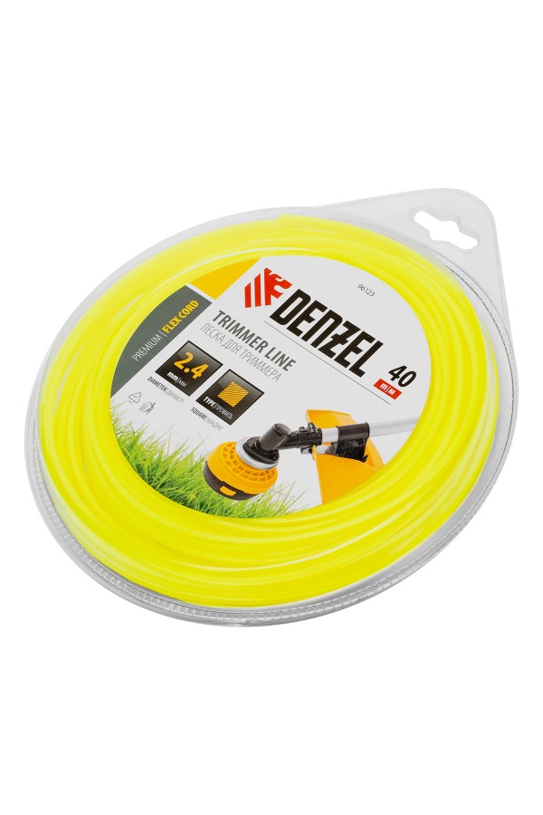 Леска для триммера, квадрат 2.4 мм х 40 м, блистер Flex cord Denzel
