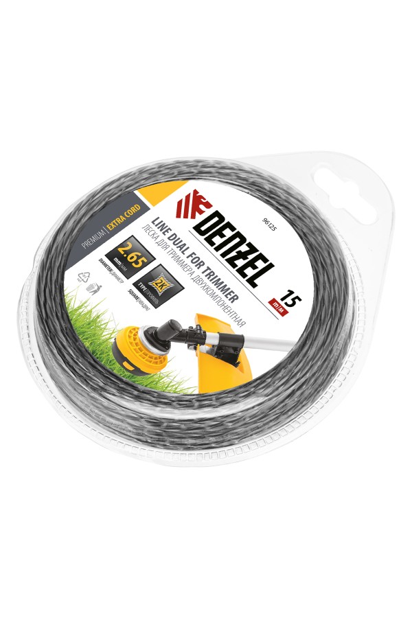 Леска для триммера двухкомпонентная, квадратная 2.65 мм x 15 м Extra cord Denzel