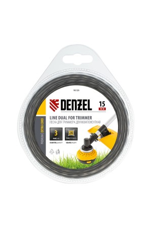 Леска для триммера двухкомпонентная, квадратная 3 мм x 15 м Extra cord Denzel