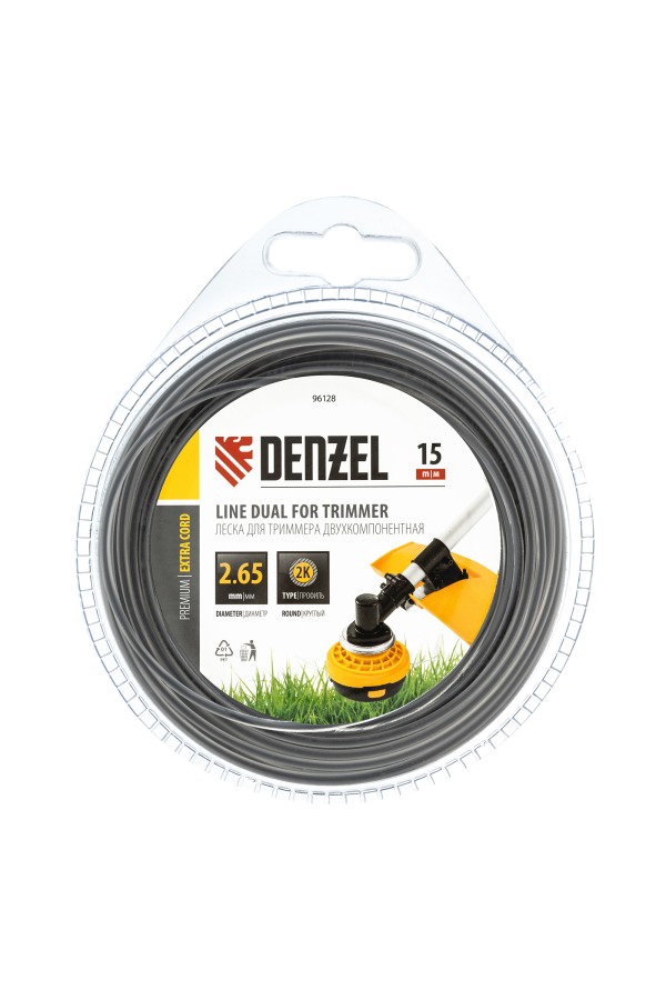 Леска для триммера, двухкомпонентная круглая 2.65 мм, 15 м Extra cord Denzel