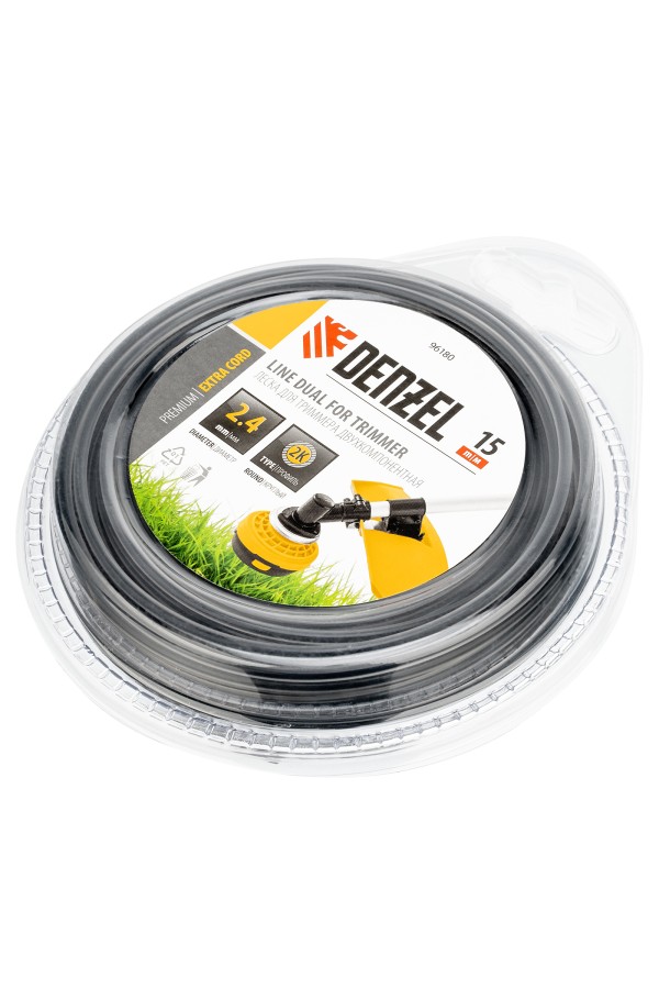 Леска двухкомпонентная для триммера, круглая, 2.4 мм х 15 м, EXTRA CORD Denzel