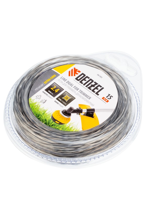 Леска двухкомпонентная для триммера квадратная витая, 2.4 мм х 15 м, EXTRA CORD Denzel