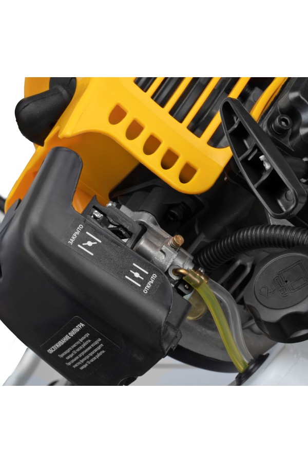 Триммер бензиновый DT-43E, 43 см3, неразъемная штанга, электростартер, состоит из 2 частей Denzel