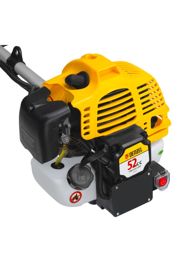 Триммер бензиновый DT-52E, 52 см3, неразъемная штанга, электростартер, состоит из 2 частей Denzel