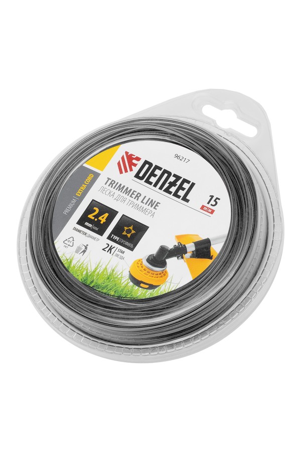 Леска для триммера двухкомпонентная звезда, 2,4мм х 15м, блистер EXTRA CORD, Denzel