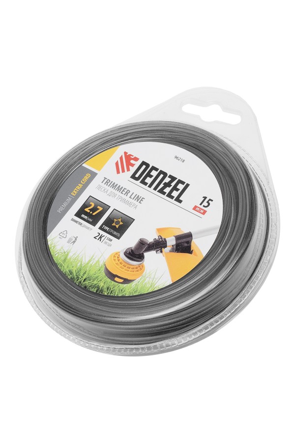 Леска для триммера двухкомпонентная звезда, 2,7мм х 15м, блистер EXTRA CORD Denzel