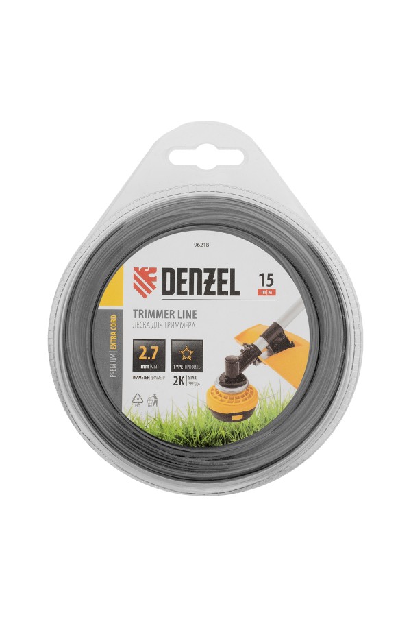 Леска для триммера двухкомпонентная звезда, 2,7мм х 15м, блистер EXTRA CORD Denzel