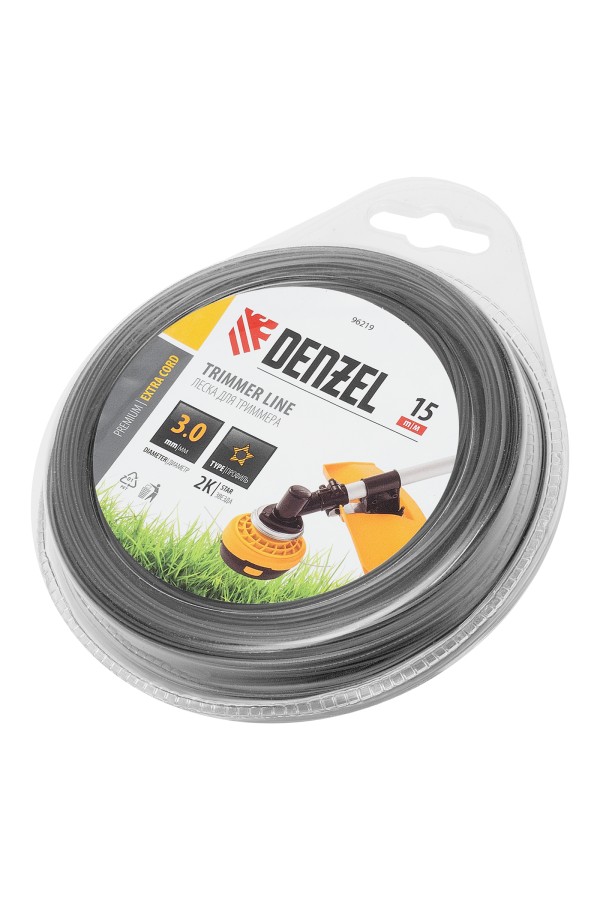 Леска для триммера двухкомпонентная звезда, 3,0мм х 15м, блистер EXTRA CORD, Denzel