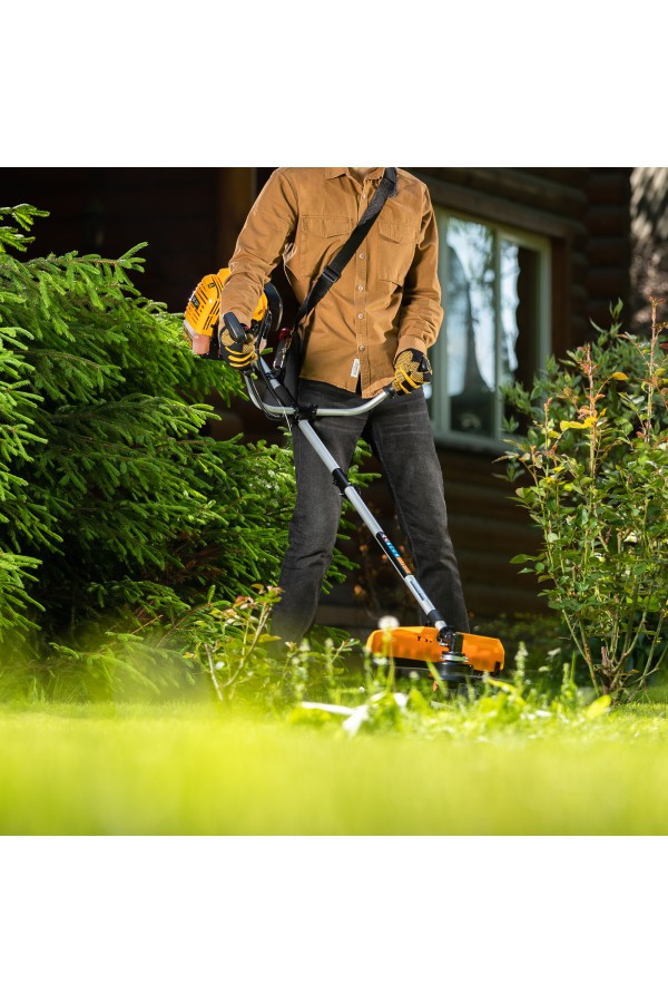 Триммер бензиновый DT 33S, 33 см3, 1.8 л. с, разъемная штанга, состоит из 2 частей Denzel