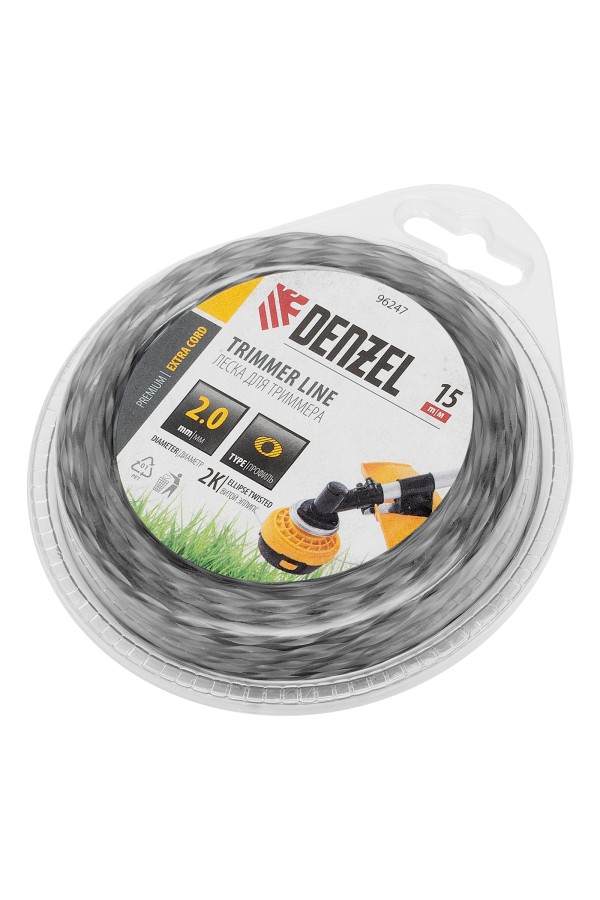 Леска для триммера двухкомпонентная эллипс, 2,0мм х 15м, блистер EXTRA CORD, Denzel