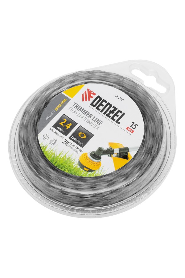 Леска для триммера двухкомпонентная эллипс 2,4мм х 15м, блистер EXTRA CORD,  Denzel