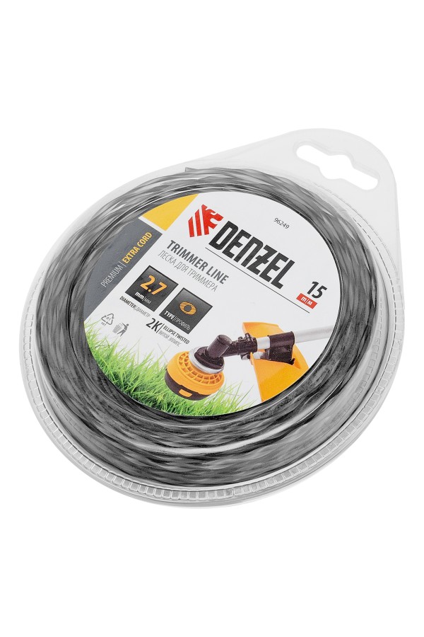Леска для триммера двухкомпонентная эллипс, 2,7мм х 15м, блистер EXTRA CORD,  Denzel