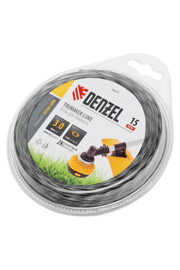 Леска для триммера двухкомпонентная эллипс, 3,0мм х 15м, блистер EXTRA CORD Denzel