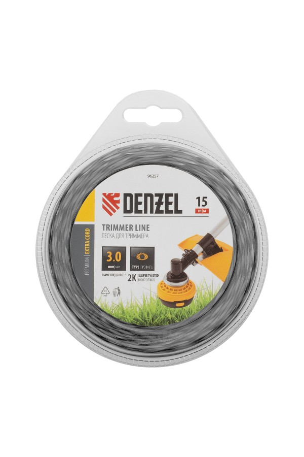 Леска для триммера двухкомпонентная эллипс, 3,0мм х 15м, блистер EXTRA CORD Denzel